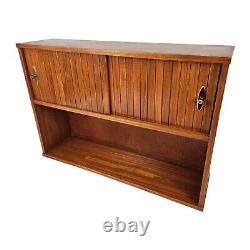 Mid-Century Modern Teak Wood Bookcase Cabinet Sliding Doors Danish Vintage