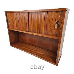 Mid-Century Modern Teak Wood Bookcase Cabinet Sliding Doors Danish Vintage