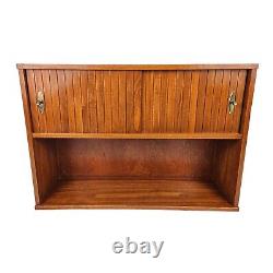 Mid-Century Modern Teak Wood Bookcase Cabinet Sliding Doors Danish Vintage