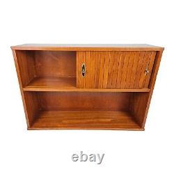 Mid-Century Modern Teak Wood Bookcase Cabinet Sliding Doors Danish Vintage