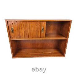 Mid-Century Modern Teak Wood Bookcase Cabinet Sliding Doors Danish Vintage