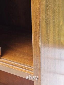 Mid-Century Modern Teak Wood Bookcase Cabinet Sliding Doors Danish Vintage