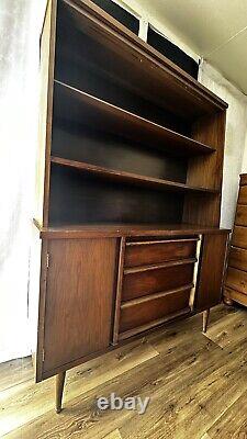 Mid Century Modern Walnut Bassett Credenza & Hutch