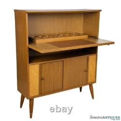 Mid-Century Modern Walnut Drop Front Dry Bar Cabinet