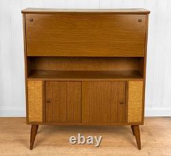 Mid-Century Modern Walnut Drop Front Dry Bar Cabinet