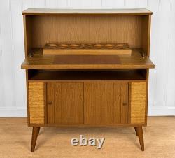 Mid-Century Modern Walnut Drop Front Dry Bar Cabinet