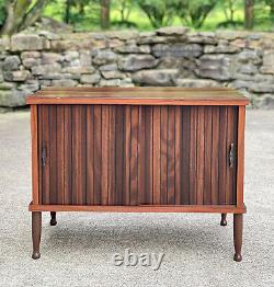 Mid-Century Modern Walnut Sliding Door Occasional Cabinet