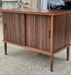 Mid-Century Modern Walnut Sliding Door Occasional Cabinet