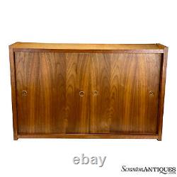 Mid-Century Modern Walnut Sliding Door Wall Hanging Cabinet