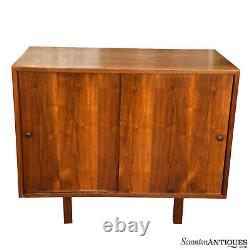 Mid-Century Modern Walnut Sliding Double Door Cabinet