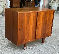 Mid-Century Modern Walnut Sliding Double Door Cabinet