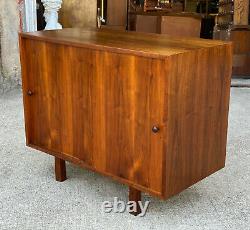 Mid-Century Modern Walnut Sliding Double Door Cabinet