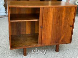 Mid-Century Modern Walnut Sliding Double Door Cabinet