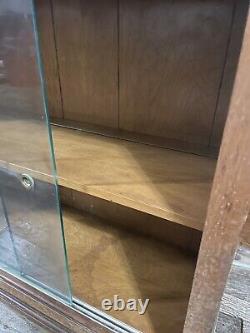Mid Century Oak Cabinet Sliding Glass