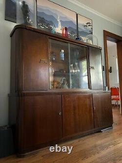 Mid Century Vintage Hutch German Shrunk Cabinet Bar Walnut Danish Cocktail Glass