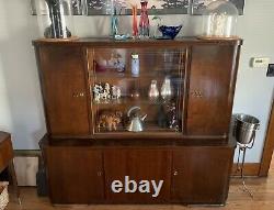 Mid Century Vintage Hutch German Shrunk Cabinet Bar Walnut Danish Cocktail Glass