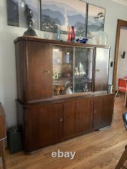 Mid Century Vintage Hutch German Shrunk Cabinet Bar Walnut Danish Cocktail Glass