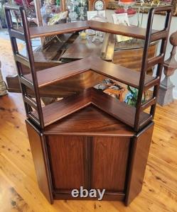 Mid-century Danish Rosewood Corner Cabinet withTambour Doors & Floating Shelf