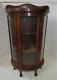 Miniature Curio Cabinet Curved Glass Mahogany Color Wood Table Or Wall Case