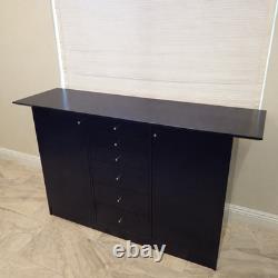 Modern Designer Black Lacquer Sideboard Credenza 58 2 Door 6 Drawer Storage