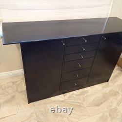 Modern Designer Black Lacquer Sideboard Credenza 58 2 Door 6 Drawer Storage
