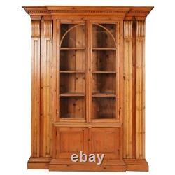 Monumental Antique English Pine Arched Breakfront Cabinet Biblioteque