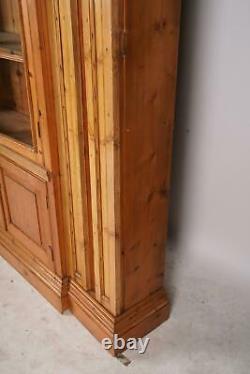 Monumental Antique English Pine Arched Breakfront Cabinet Biblioteque