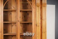 Monumental Antique English Pine Arched Breakfront Cabinet Biblioteque