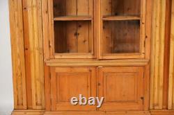 Monumental Antique English Pine Arched Breakfront Cabinet Biblioteque