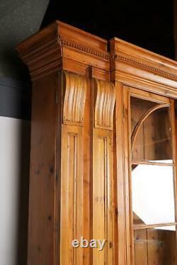 Monumental Antique English Pine Arched Breakfront Cabinet Biblioteque