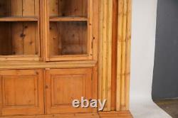 Monumental Antique English Pine Arched Breakfront Cabinet Biblioteque