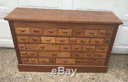 Multi Drawer Antique Oak Store Parts Cabinet 45 In. Wide