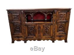 Mythological & Medieval French Gothic Cabinet, Heavily Carved, 1930's
