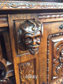 Mythological & Medieval French Gothic Cabinet, Heavily Carved, 1930's