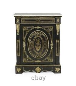 Napoleon III Ebonized Boulle Marble Top Parlor Cabinet, Third Quarter 19th C