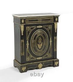 Napoleon III Ebonized Boulle Marble Top Parlor Cabinet, Third Quarter 19th C