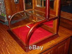 Neat small size oak curved glass counter display case-15200