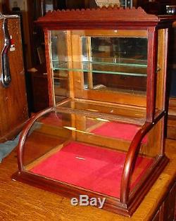 Neat small size oak curved glass counter display case-15200