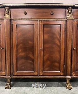 Neoclassic Maitland Smith Mahogany Console Cabinet Egyptian Revival Gilt Accents