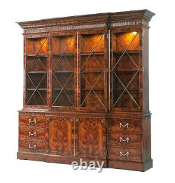 New Flame Mahogany Princess Diana Chippendale Breakfront Bookcase China Cabinet