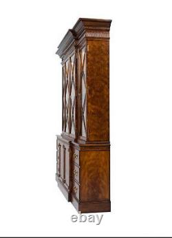 New Flame Mahogany Princess Diana Chippendale Breakfront Bookcase China Cabinet