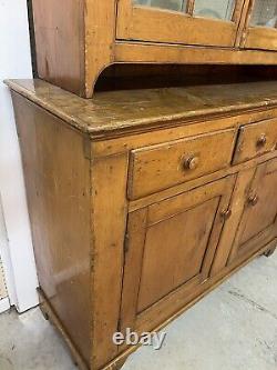 Nice Antique 19 Th Century Early American Pine Step back Cupboard, Two Part