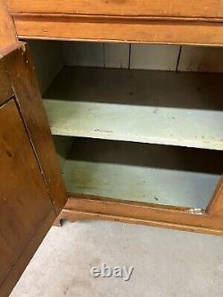 Nice Antique 19 Th Century Early American Pine Step back Cupboard, Two Part