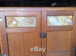 OAK Hoosier SELLERS Cabinet w Flour Bin, Slag Glass Doors