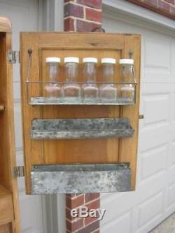 OAK Hoosier Style NAPANEE Cabinet w Flour Bin, Sugar Jar, Spice Glassware Set
