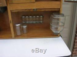OAK Hoosier Style NAPANEE Cabinet w Flour Bin, Sugar Jar, Spice Glassware Set