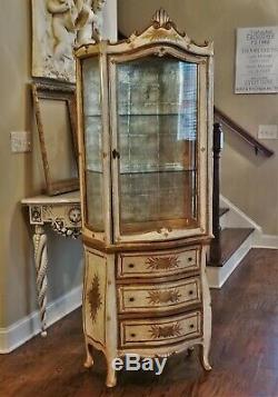 OLD VTG 1940s LOUIS XV STYLE ITALIAN FLORENTINE GILTWOOD VITRINE DISPLAY CABINET