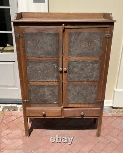 OUTSTANDING Antique 19th C. PIE SAFE Cupboard Punched Tin Panels Doors 2 Drawers