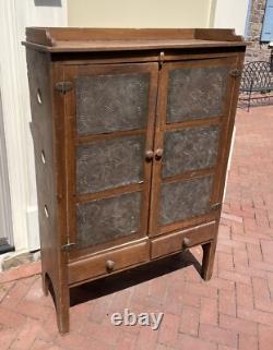 OUTSTANDING Antique 19th C. PIE SAFE Cupboard Punched Tin Panels Doors 2 Drawers