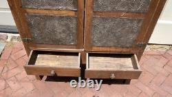 OUTSTANDING Antique 19th C. PIE SAFE Cupboard Punched Tin Panels Doors 2 Drawers